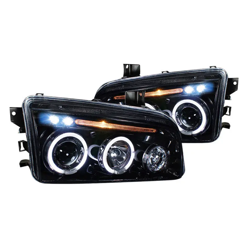 Spec-D 05-10 Dodge Charger Halo Projector Headlights Smoked 1