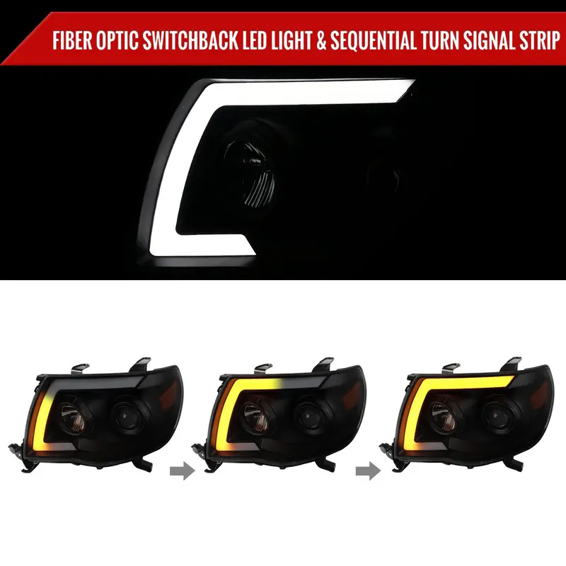 Spec-D 05-11 Tacoma Led Bar Projector Headlights Seq Lights Blk Smoked 2