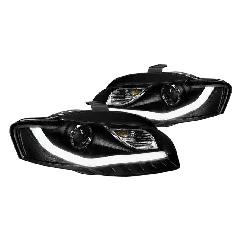 Spec-D 06-08 Audi A4 Headlights R8 Led Strip Projector Black/Clear 1