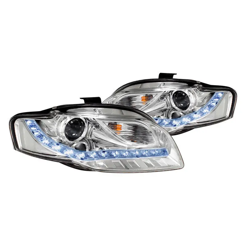 Spec-D 06-08 Audi A4 Headlights R8 Led Strip Projector Chrome/Clear 1