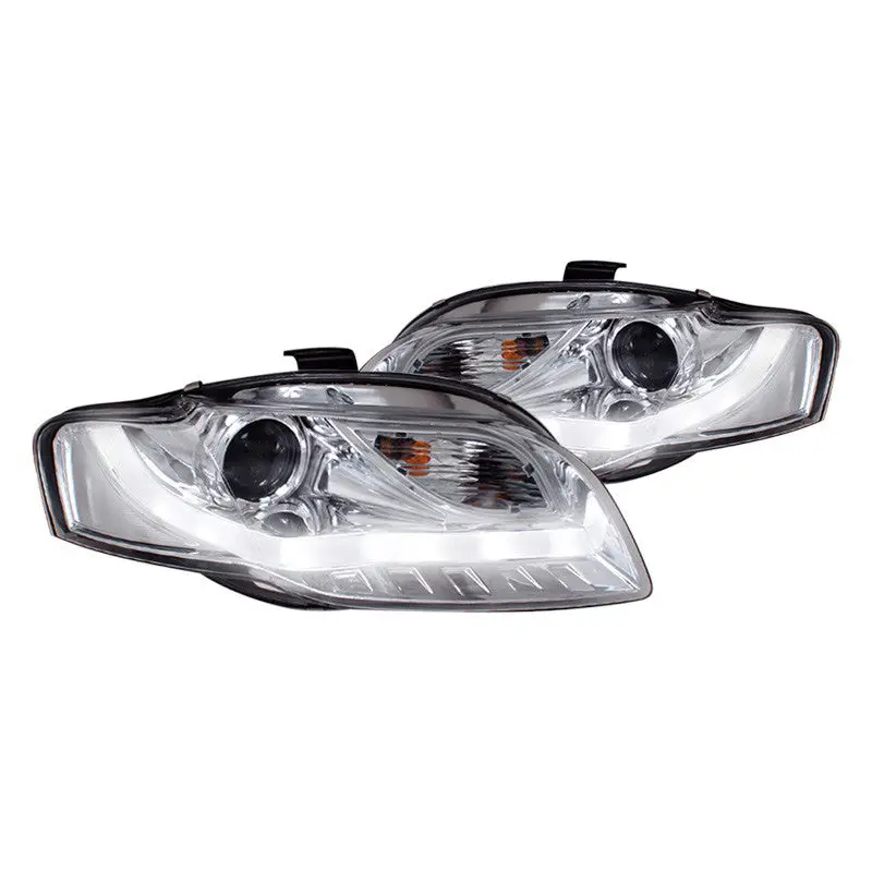 Spec-D 06-08 Audi A4 Projector Headlights R8 Led Strip Chrome/Clear 1