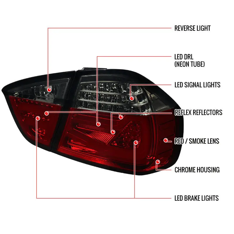 Spec-D 06-08 Bm 323I 325I 328I 330I E90 Led Tail Lights Red Smoked 2