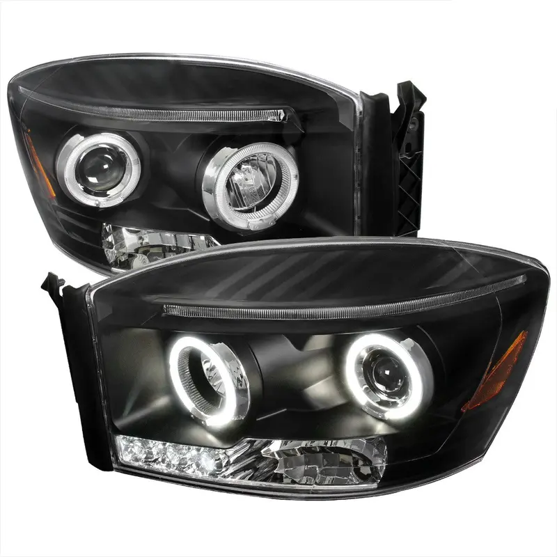 Spec-D 06-08 Dodge Ram Halo Led Projector Headlights Black 1