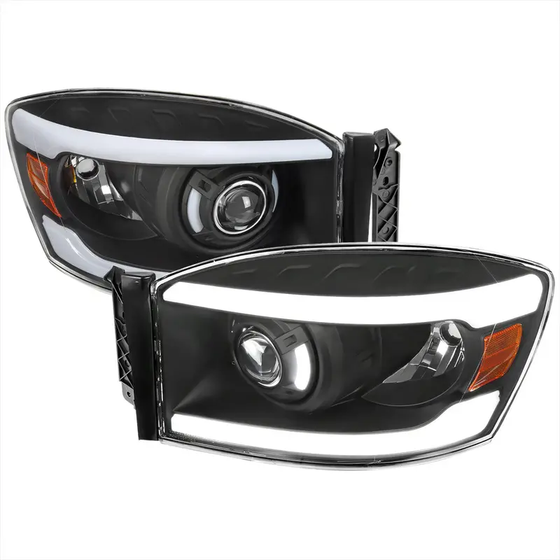 Spec-D 06-08 Dodge Ram Led Bar Projector Headlights Black 1