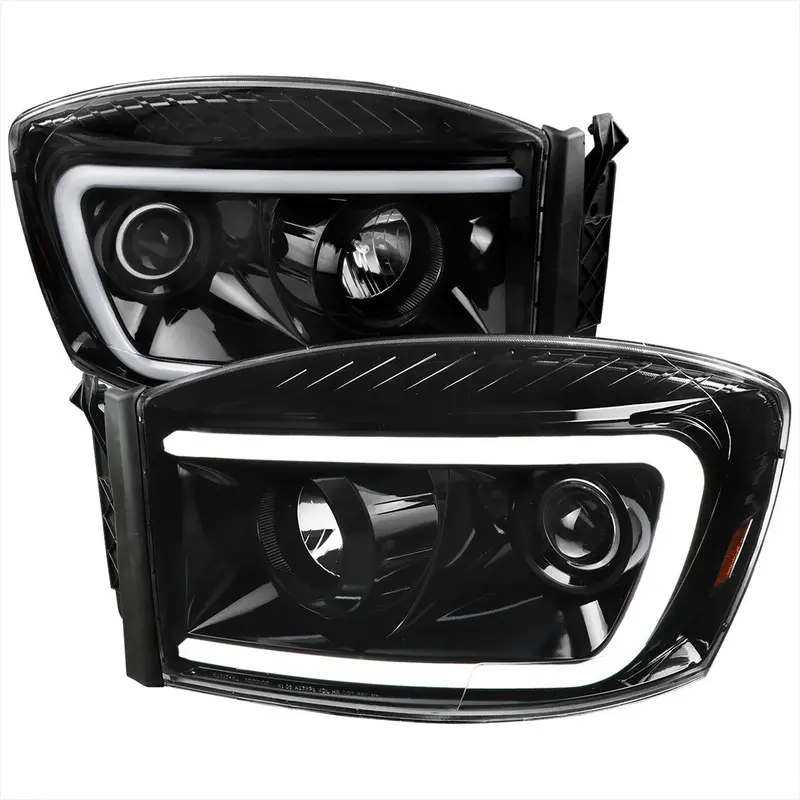 Spec-D 06-08 Dodge Ram Led Bar Projector Headlights Black/Clear 1