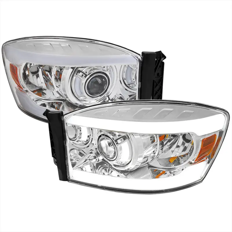 Spec-D 06-08 Dodge Ram Led Bar Projector Headlights Chrome 1