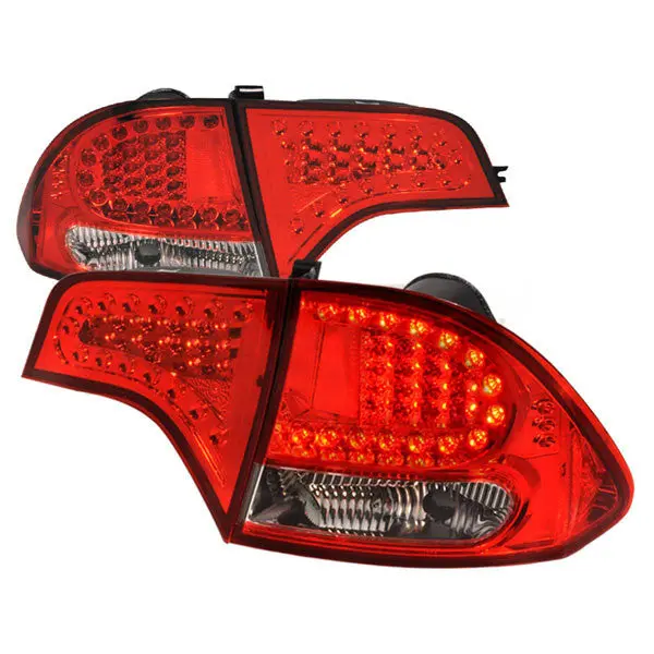 Spec-D 06-08 Honda Civic 4D Led Tail Lights Red Chrome 1