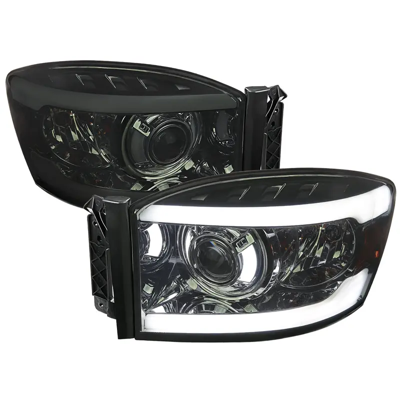 Spec-D 06-08 Ram 1500/06-09 Ram 2500/3500 Led Tube Headlights Smoked 1