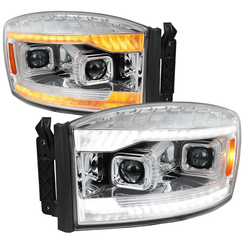 Spec-D 06-08 Ram 1500 2500 3500 Seq Projector Headlights Chrome/Clear 1