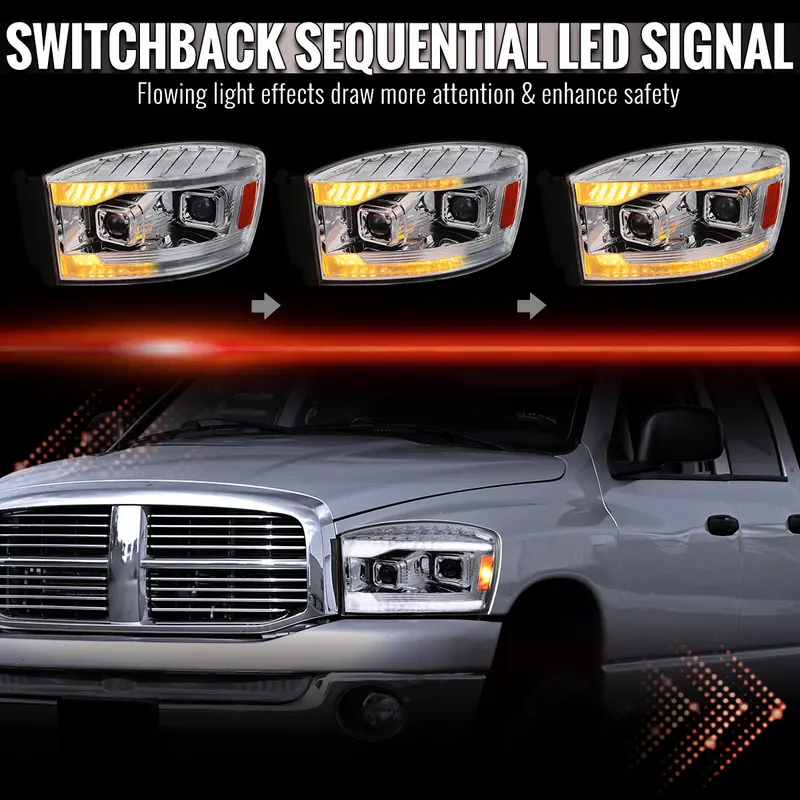 Spec-D 06-08 Ram 1500 2500 3500 Seq Projector Headlights Chrome/Clear 2
