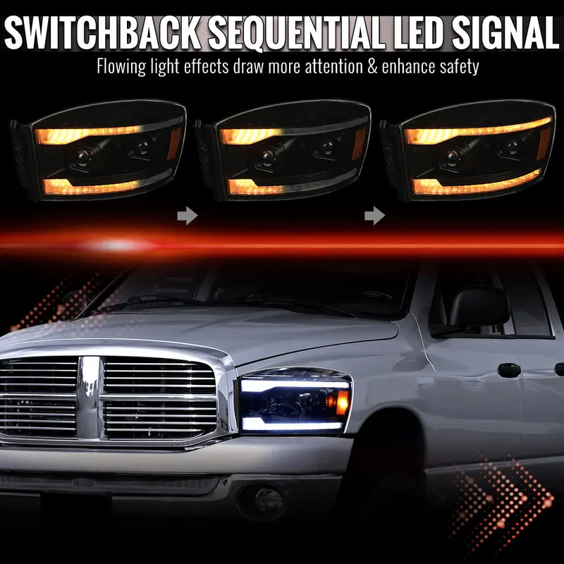 Spec-D 06-08 Ram 1500 Ram 2500 3500 Seq Projector Headlights Smoked 2