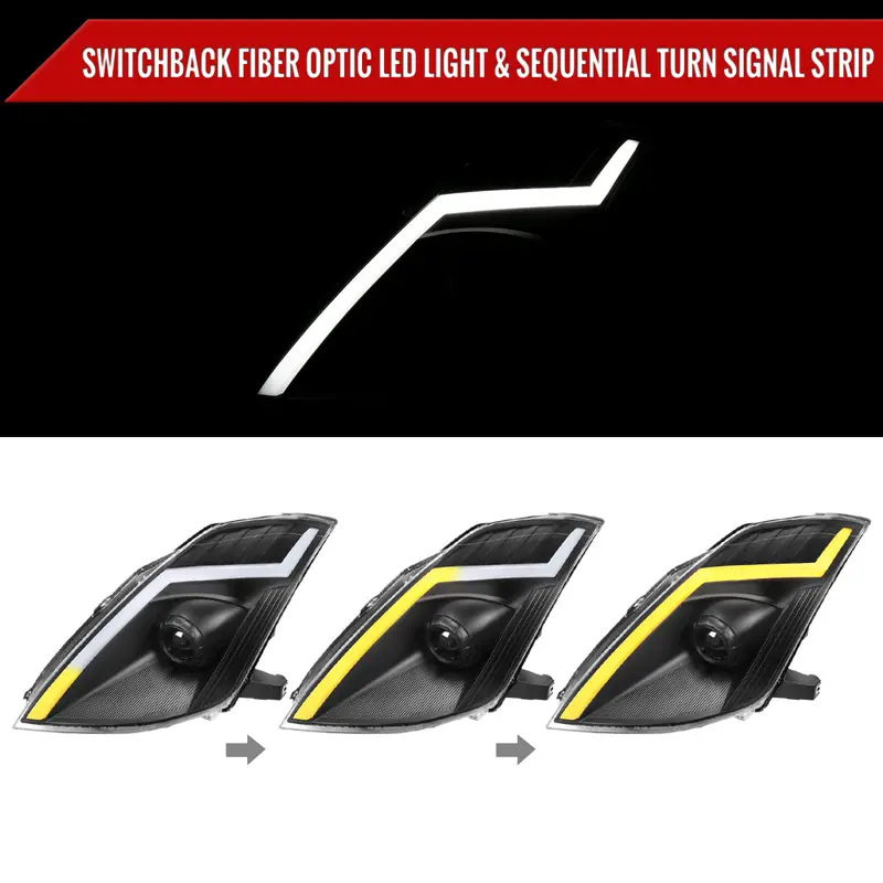 Spec-D 06-09 Nissan 350Z Headlights Sequential Led Bar Black. 2
