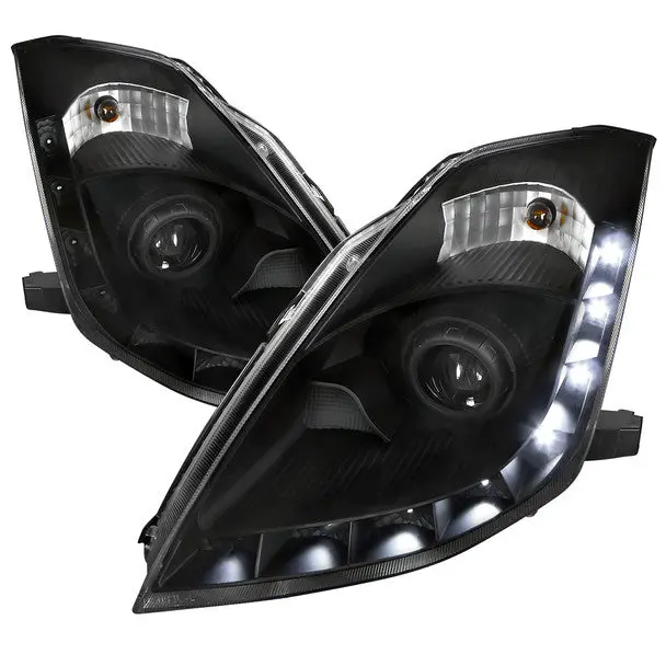 Spec-D 06-09 Nissan 350Z Projector Headlights Led Strip Black/Clear 1