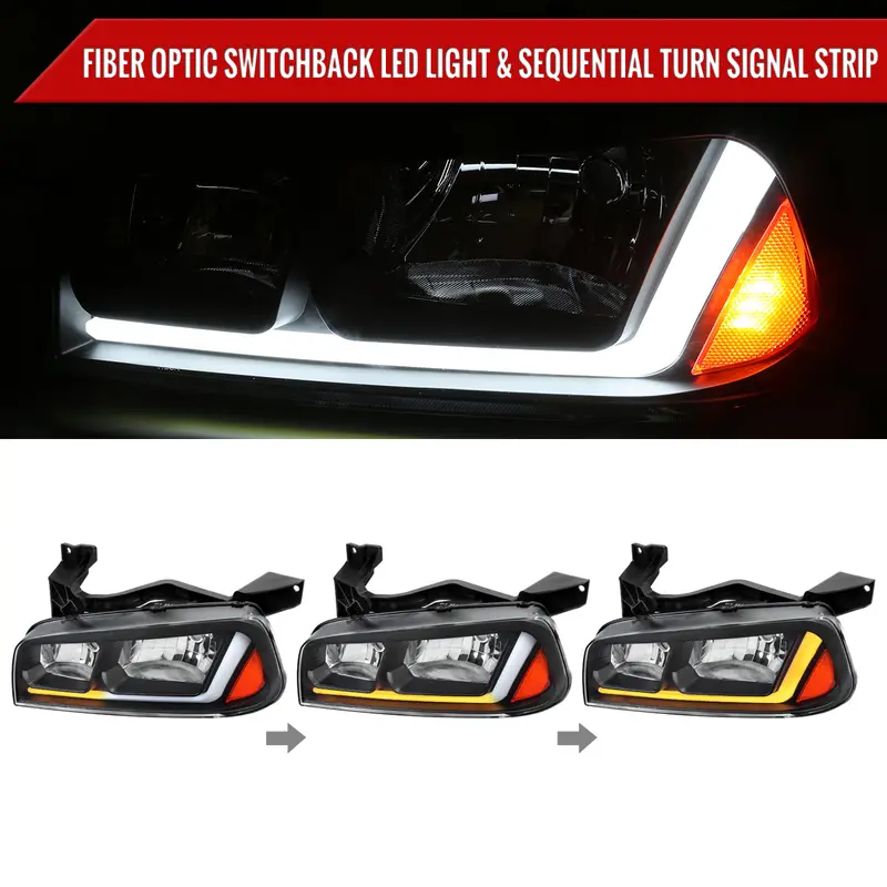 Spec-D 06-10 Dodge Charger Headlights Sequetial Oem Style Black 2