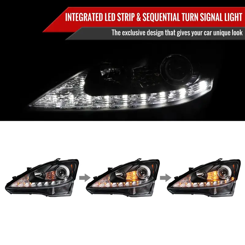 Spec-D 06-10 Lexus Is250 Is350 Headlights Sequential Led Strip Black 2