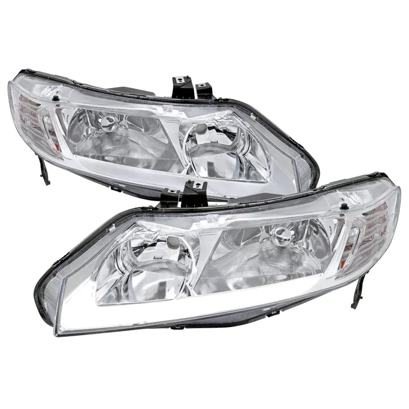 Spec-D 06-11 Honda Civic 4Dr 4Dr Oe Style Led Strip Headlights Chrome 1