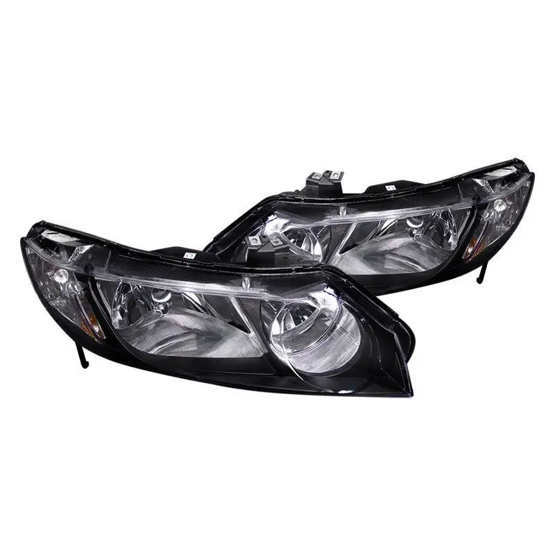 Spec-D 06-11 Honda Civic 4Dr Black Headlights Amber Reflectors 1