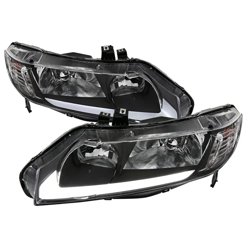 Spec-D 06-11 Honda Civic 4Dr Headlights Oem Style Led Strip Black 1