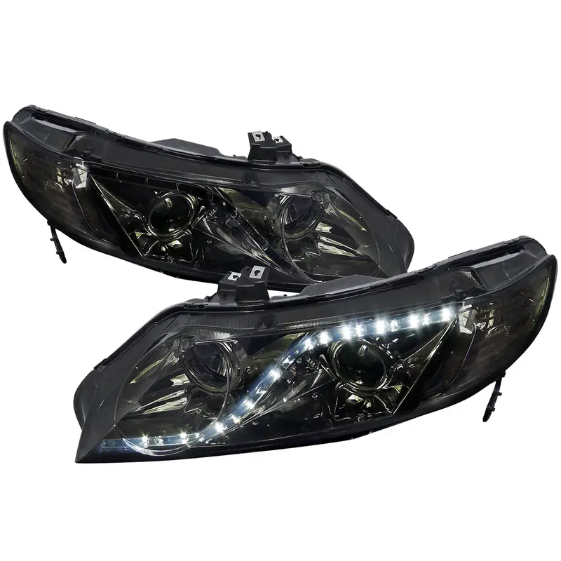 Spec-D 06-11 Honda Civic 4Dr Headlights R8 Style Light Strip /Smoked 1