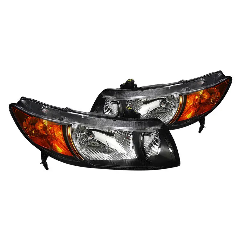 Spec-D 06-11 Honda Civic Coupe Crystal Headlights Black 1