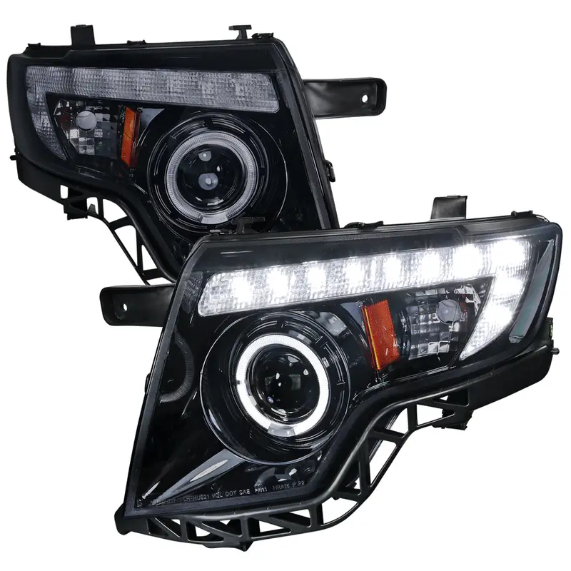 Spec-D 07-10 Ford Edge Halo Projector Headlights Strip Gl Blk/ Smoked 1