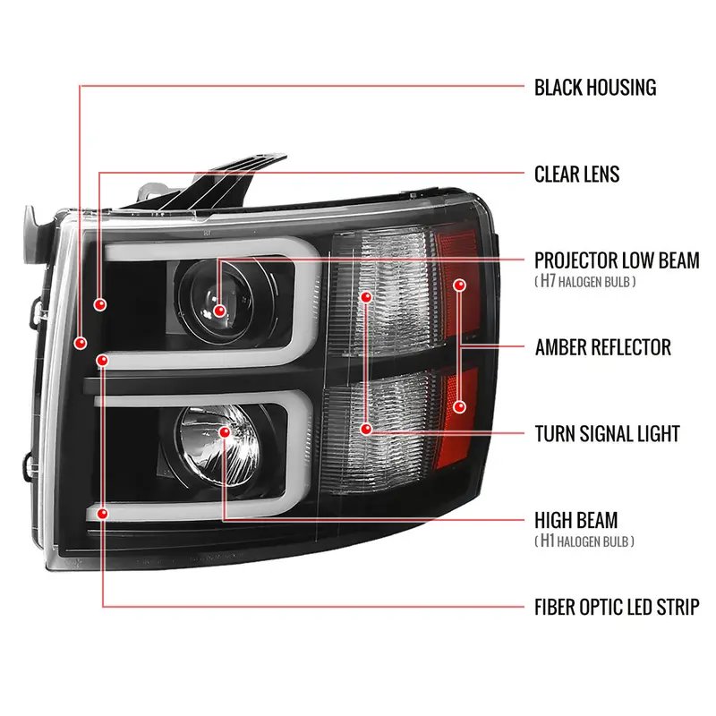 Spec-D 07-13 Chevy Silverado Pickup Projector Headlights Black 2