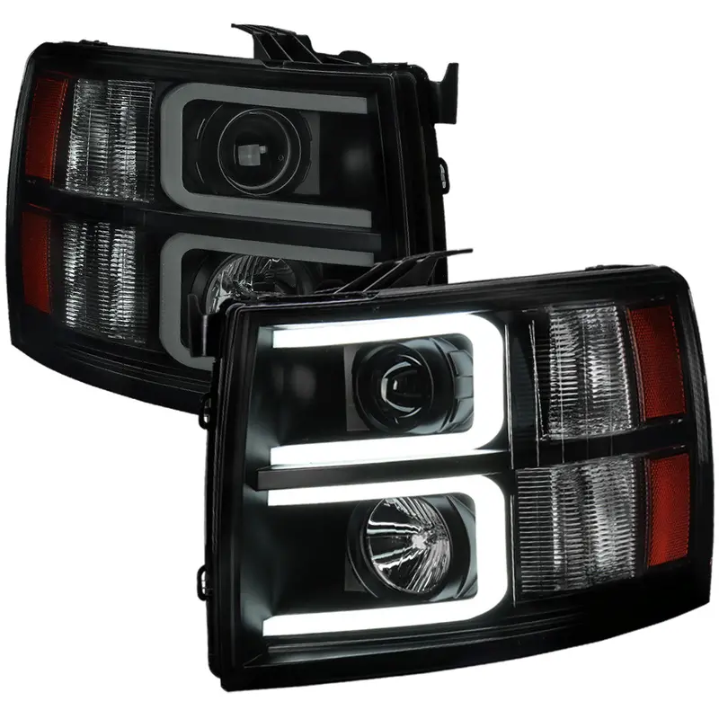 Spec-D 07-13 Chevy Silverado Projector Headlights Led Bar Smoked 1