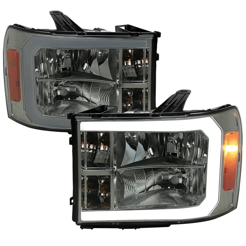 Spec-D 07-13 Gmc Sierra 1500 2500Hd 3500Hd Headlights Light Bar Smoked 1
