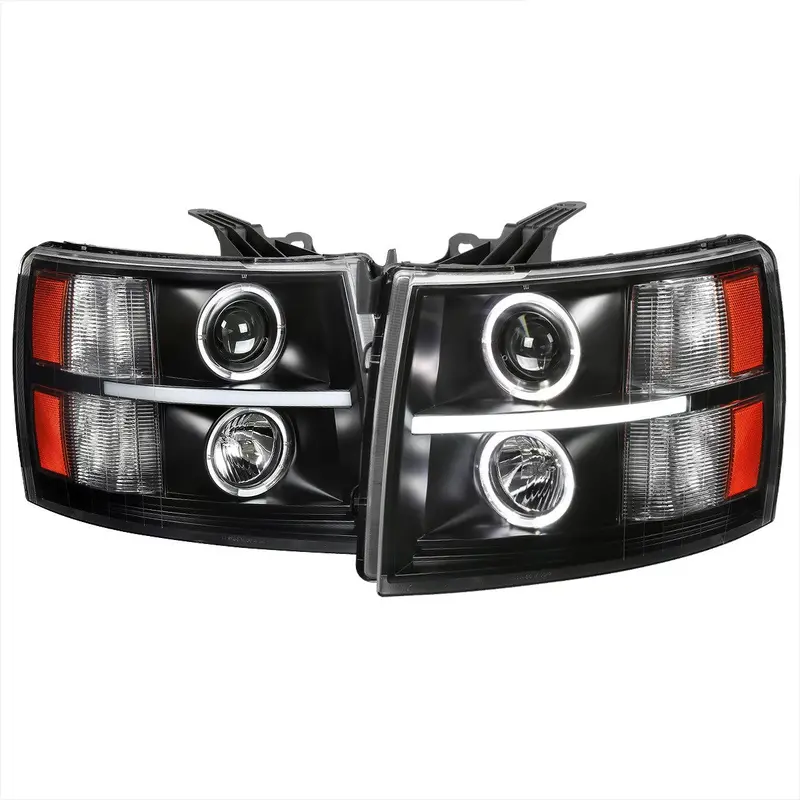 Spec-D 07-13 Silverado 1500 Dual Halo Headlights Led Bar Black/Clear 1