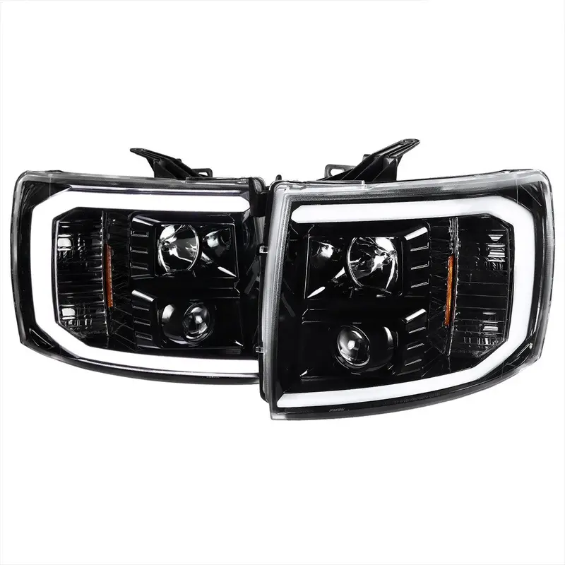 Spec-D 07-13 Silverado 2500Hd/3500Hd C-Bar Headlights Jet Black/Clear 1