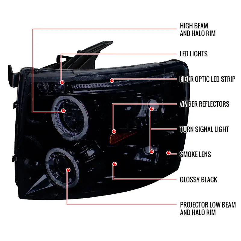 Spec-D 07-13 Silverado Halo Projector Headlights Smoked 2