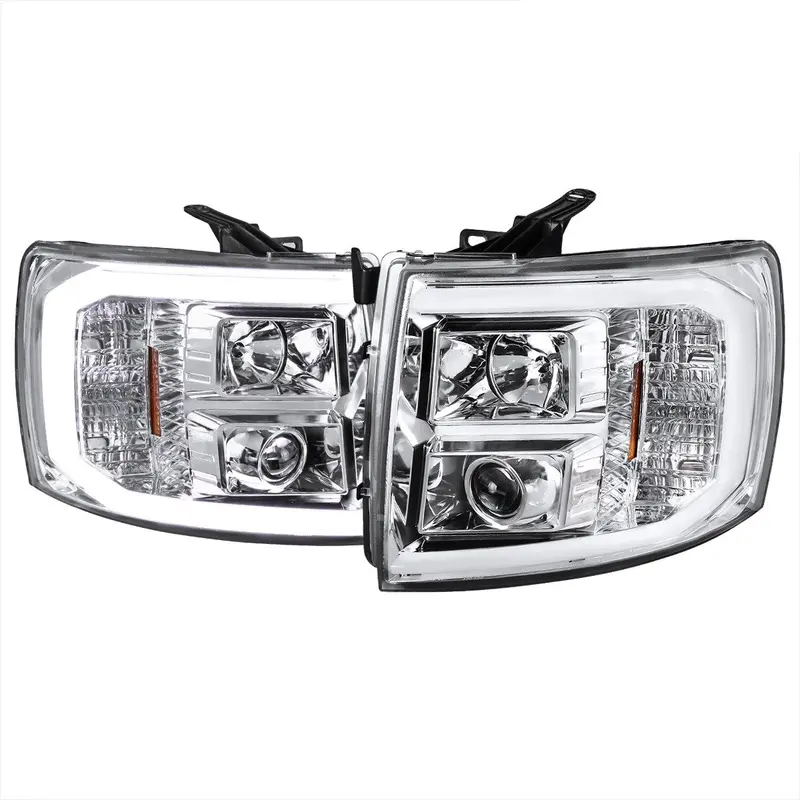 Spec-D 07-13 Silverado Headlights Led C-Bar Projector Chrome/Clear 1