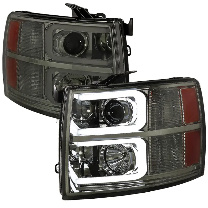Spec-D 07-13 Silverado Pro Headlights Led Bar Chrome Smoked 1
