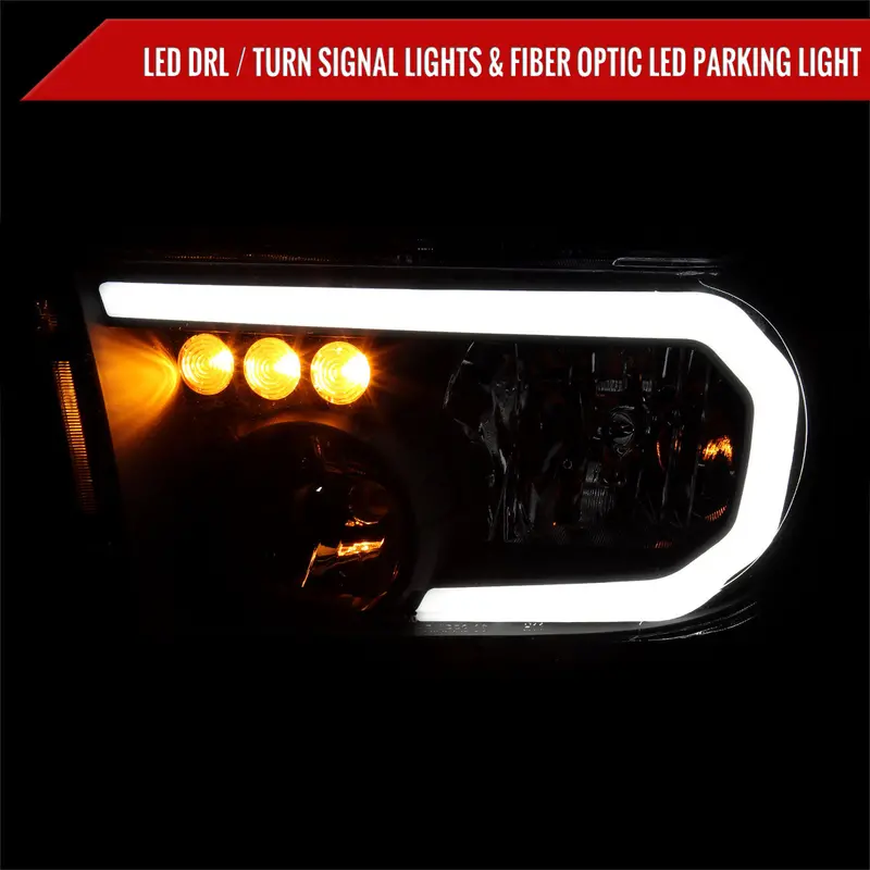 Spec-D 07-13 Tundra/08-17 Sequoia Headlights Retro Tube Style Black 2