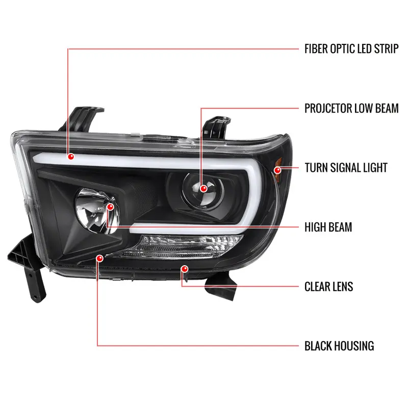 Spec-D 07-13 Tundra 08-17 Sequoia Projector Headlights Black/Clear 2