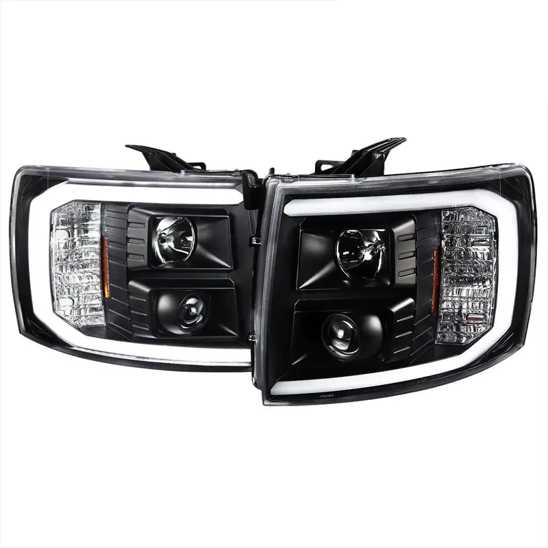 Spec-D 07-14 Chevy Silverado Led Bar Proj Headlights Black 1