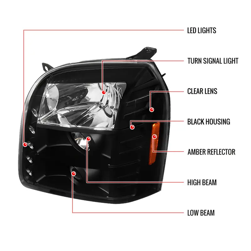 Spec-D 07-14 Gmc Sierra Denali Headlights Halo Projector Black 2