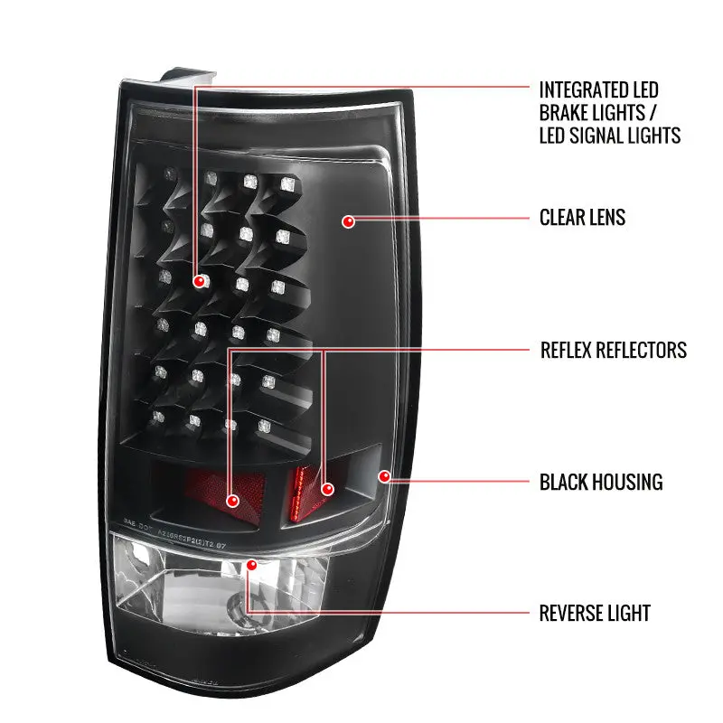 Spec-D 07-14 Gmc Sierra Denali Tail Lights Led V2 Matte Black/Clear 2