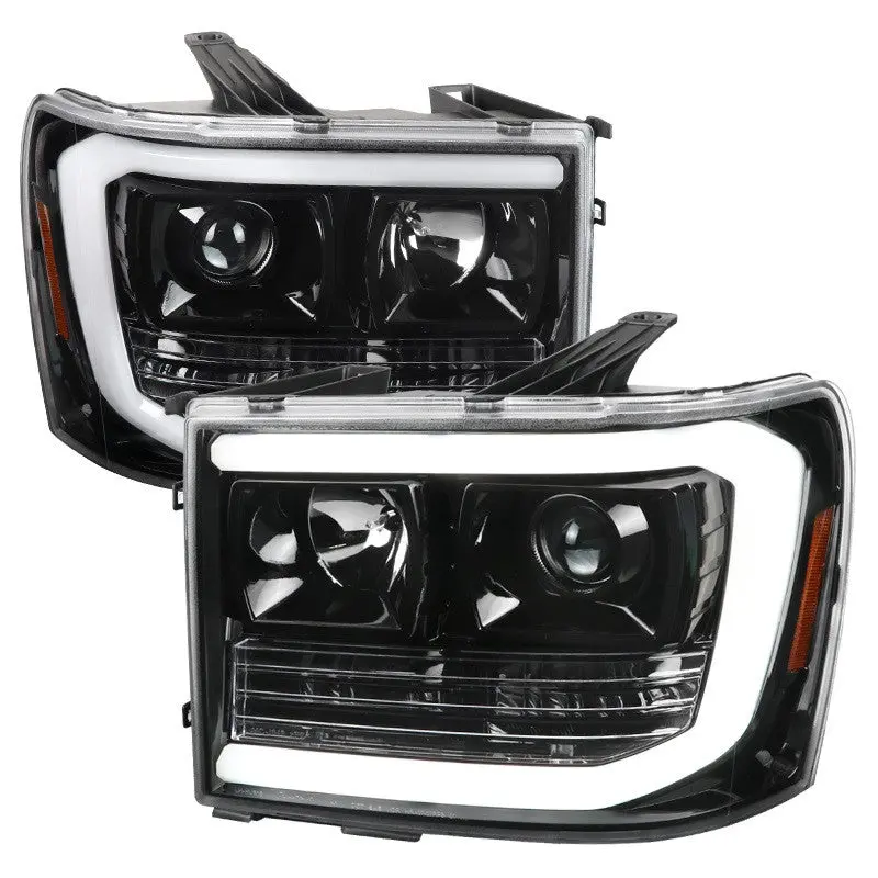 Spec-D 07-14 Gmc Sierra Headlights Led C-Bar Projector Black/Clear 1