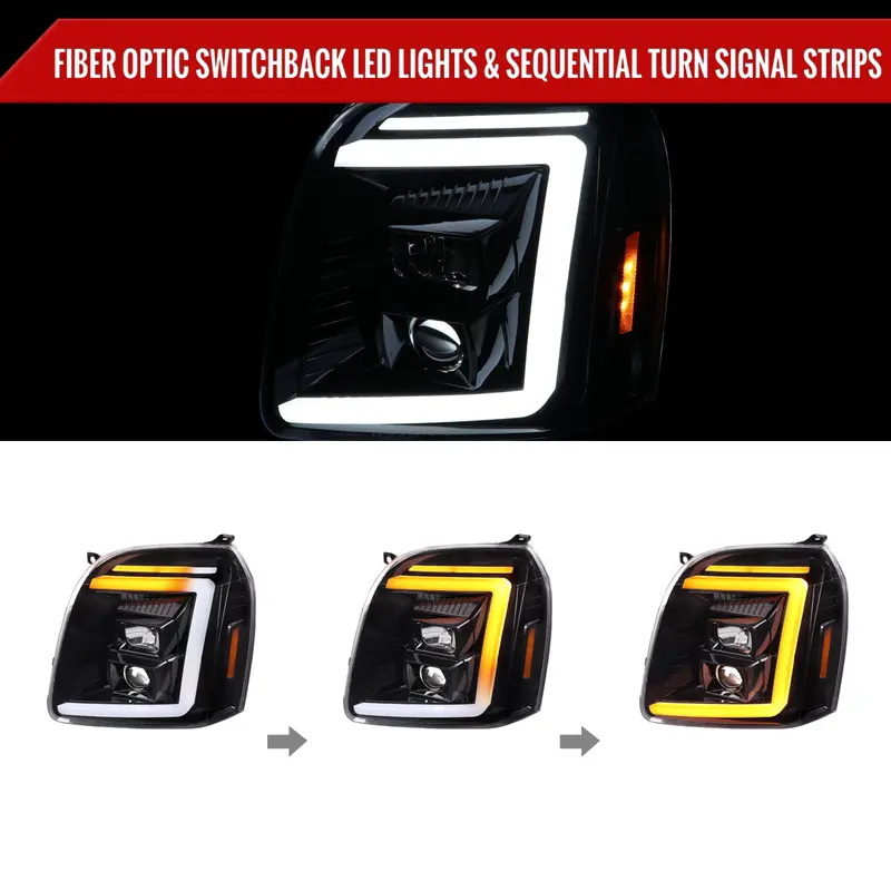 Spec-D 07-14 Gmc Yukon Headlights G2 Sequential Jet Black/Clear 2