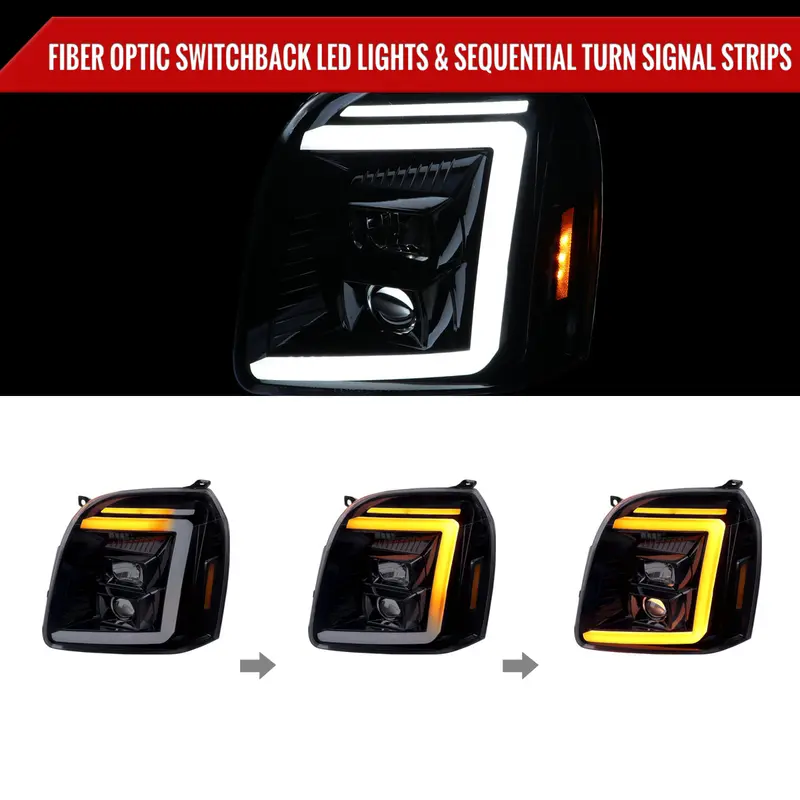 Spec-D 07-14 Gmc Yukon/Xl 1500/Xl 2500 Seq Headlights Black/Smoked 2