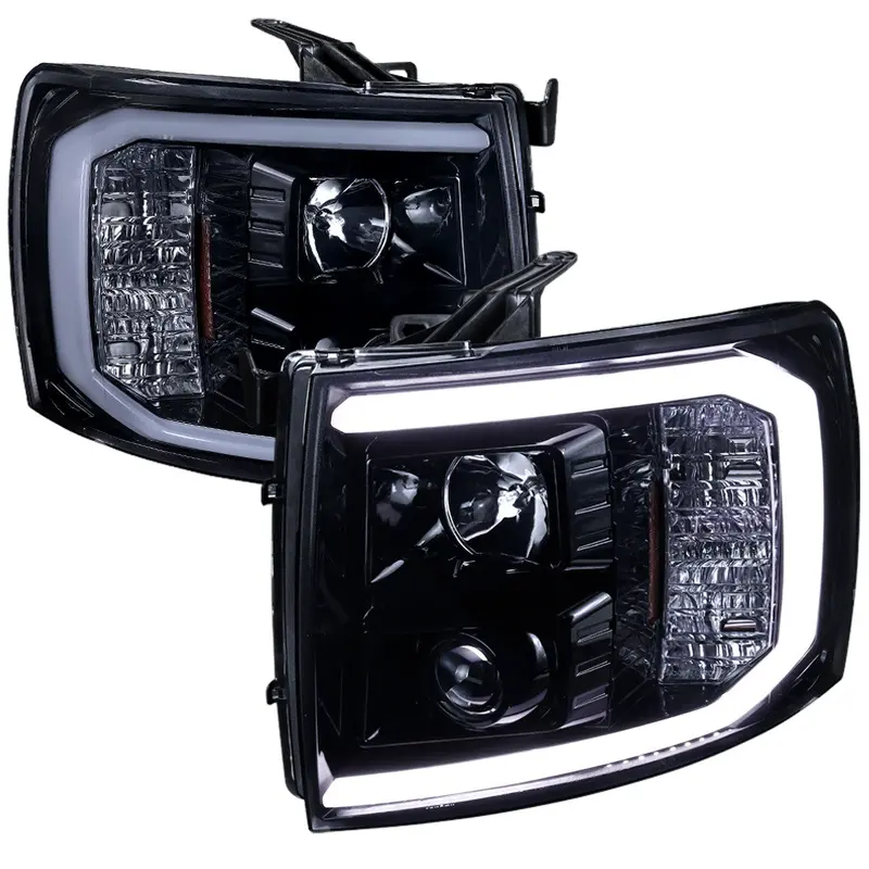 Spec-D 07-14 Silverado Led Bar Proj Headlights Black Smoked 1