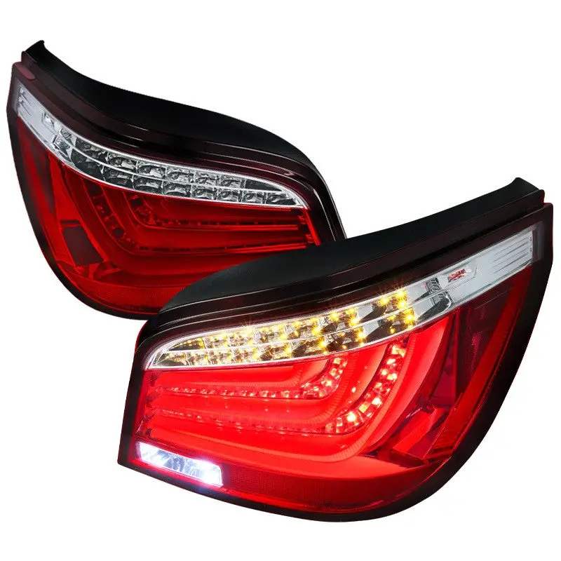 Spec-D 08-10 Bmw E60 525I 530I 535I 550I Led Chrom Tail Lights Red Clear Lens 1
