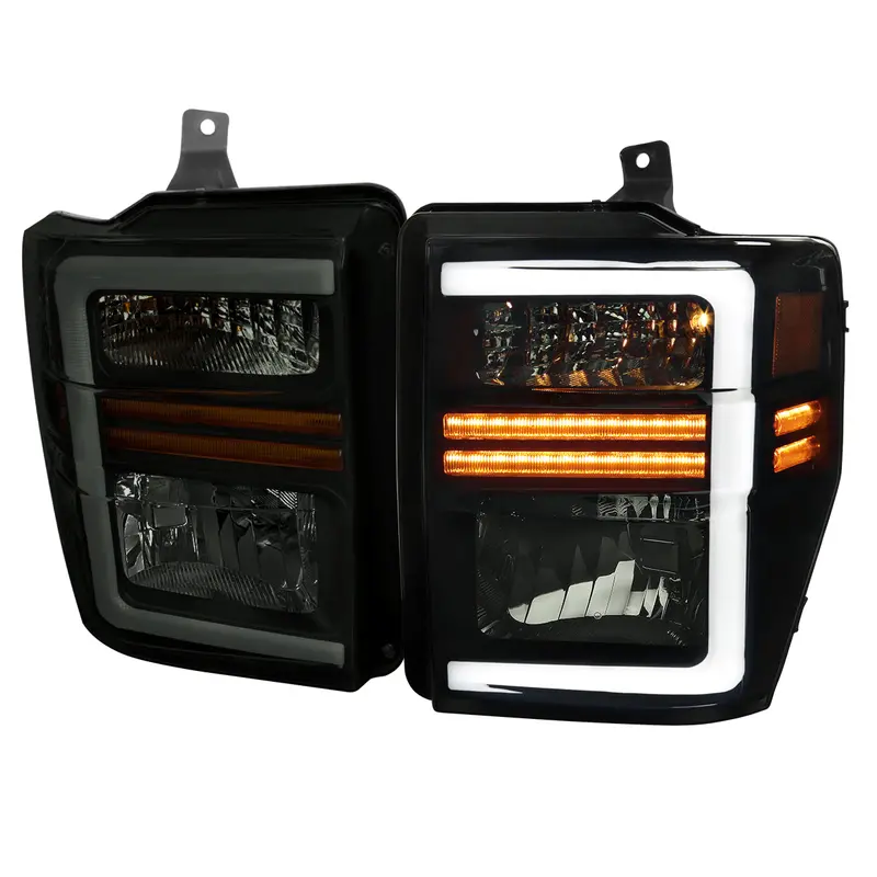 Spec-D 08-10 F250/F350/F450/F550 Seq Led Headlights Black/Smoked 1