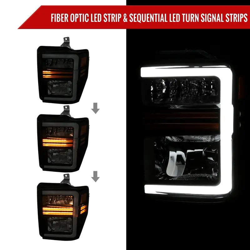 Spec-D 08-10 F250/F350/F450/F550 Seq Led Headlights Black/Smoked 2