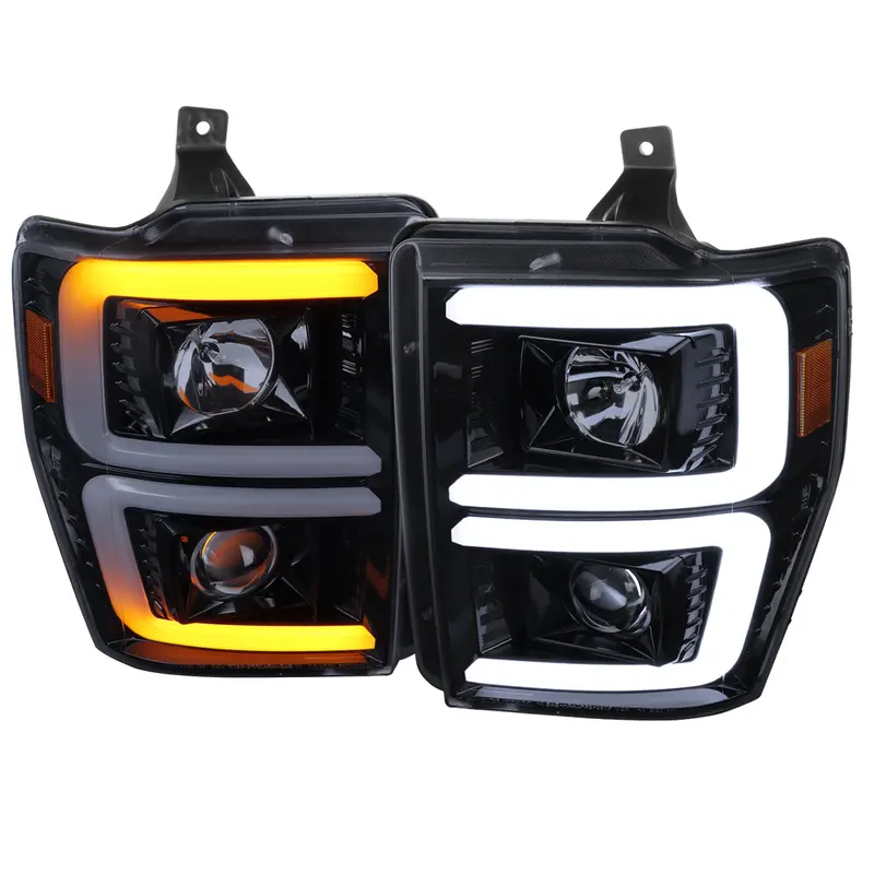 Spec-D 08-10 F250/F350/F450/F550 Sequential Headlights Black/Smoked 1
