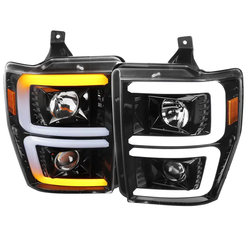 Spec-D 08-10 Ford F-250 Super Duty Headlights Sequential Jet Black 1