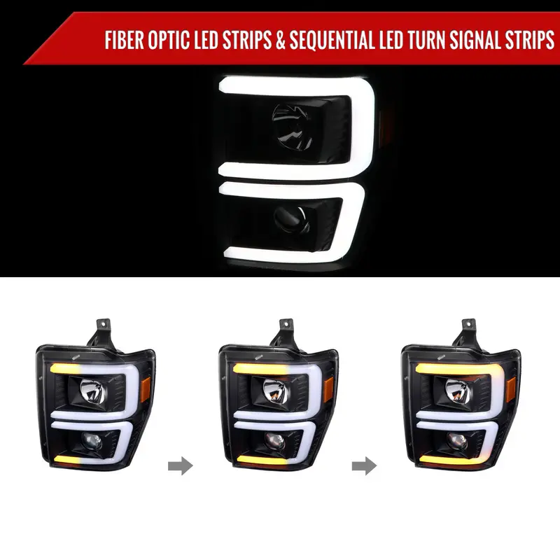 Spec-D 08-10 Ford F250/F350/F450/F550 Sequential Headlights Black 2