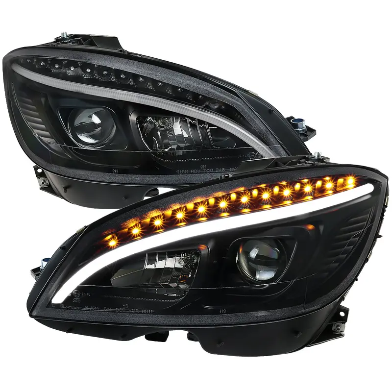 Spec-D 08-11 Benz W204 C Class Pro Headlights Light Bar Black 1