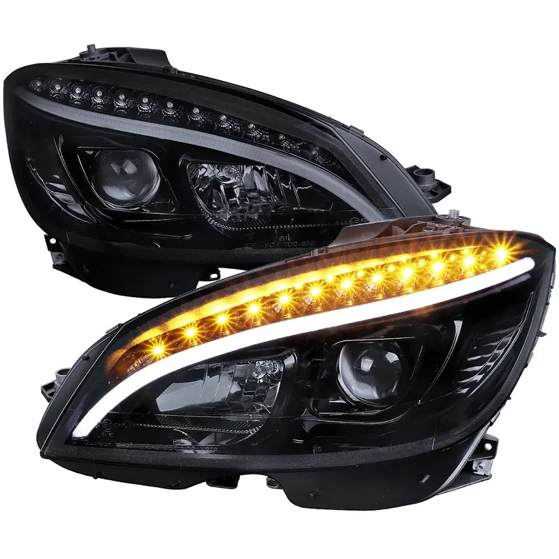 Spec-D 08-11 Benz W204 C Class Pro Headlights Light Bar Black /Smoked 1